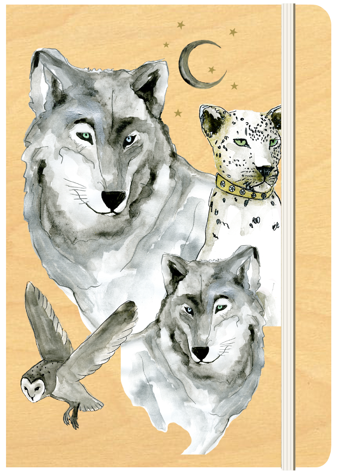 A5 Wood Cover Journal (Blank) - White Wolf