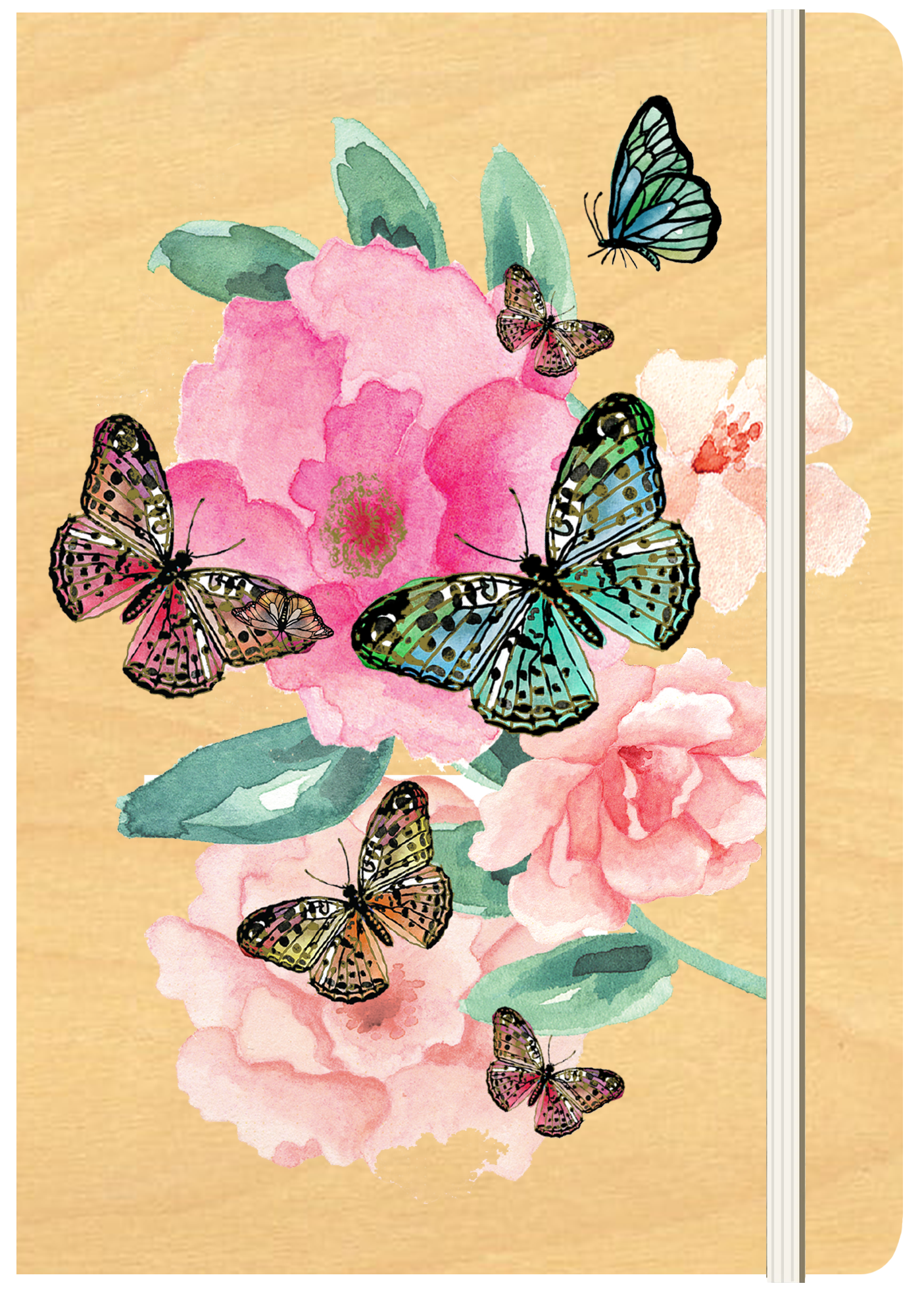 A5 Wood Cover Journal (Blank) - Butterfly Garden