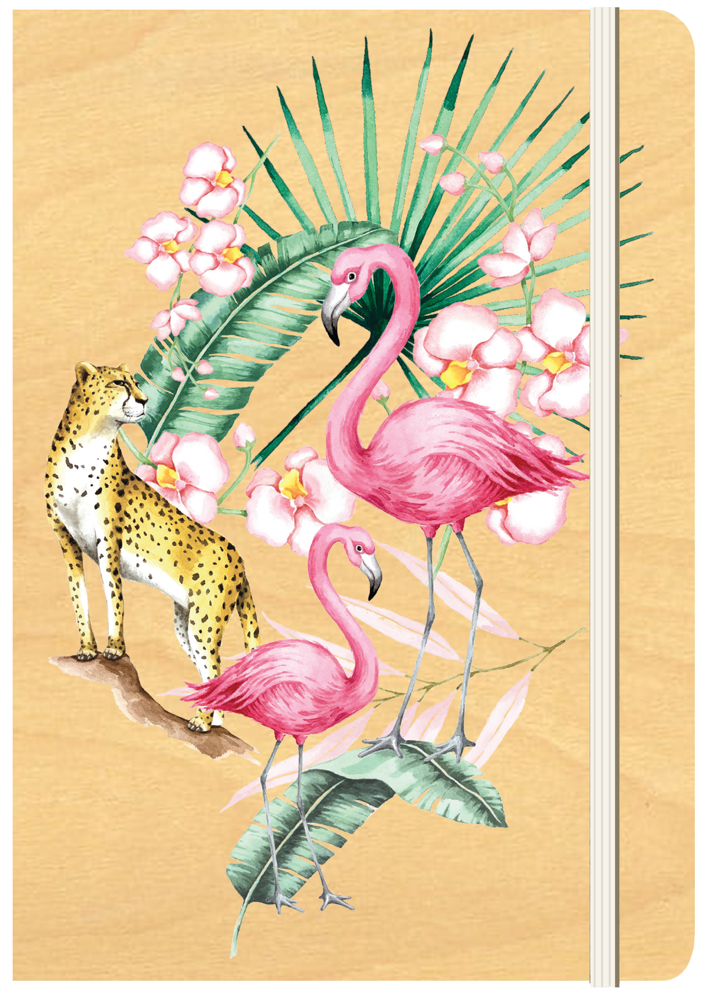 A5 Wood Cover Journal (Blank) - Flamingo Jungle