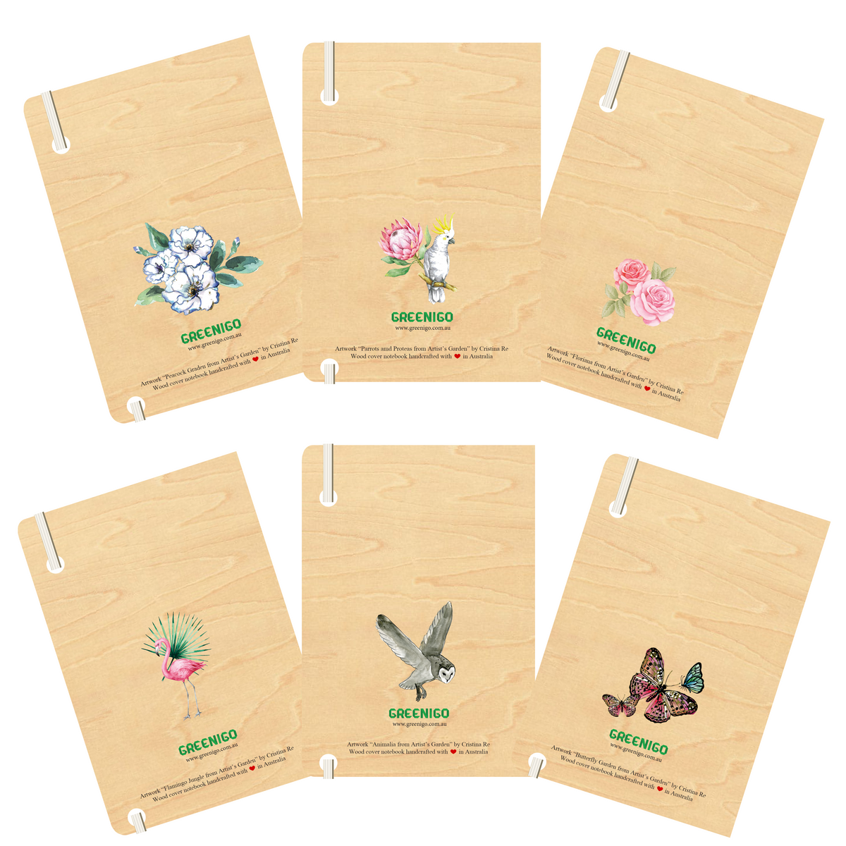 Wood Cover B6 Notebook Bundle - 6 Pack - Garden Collection