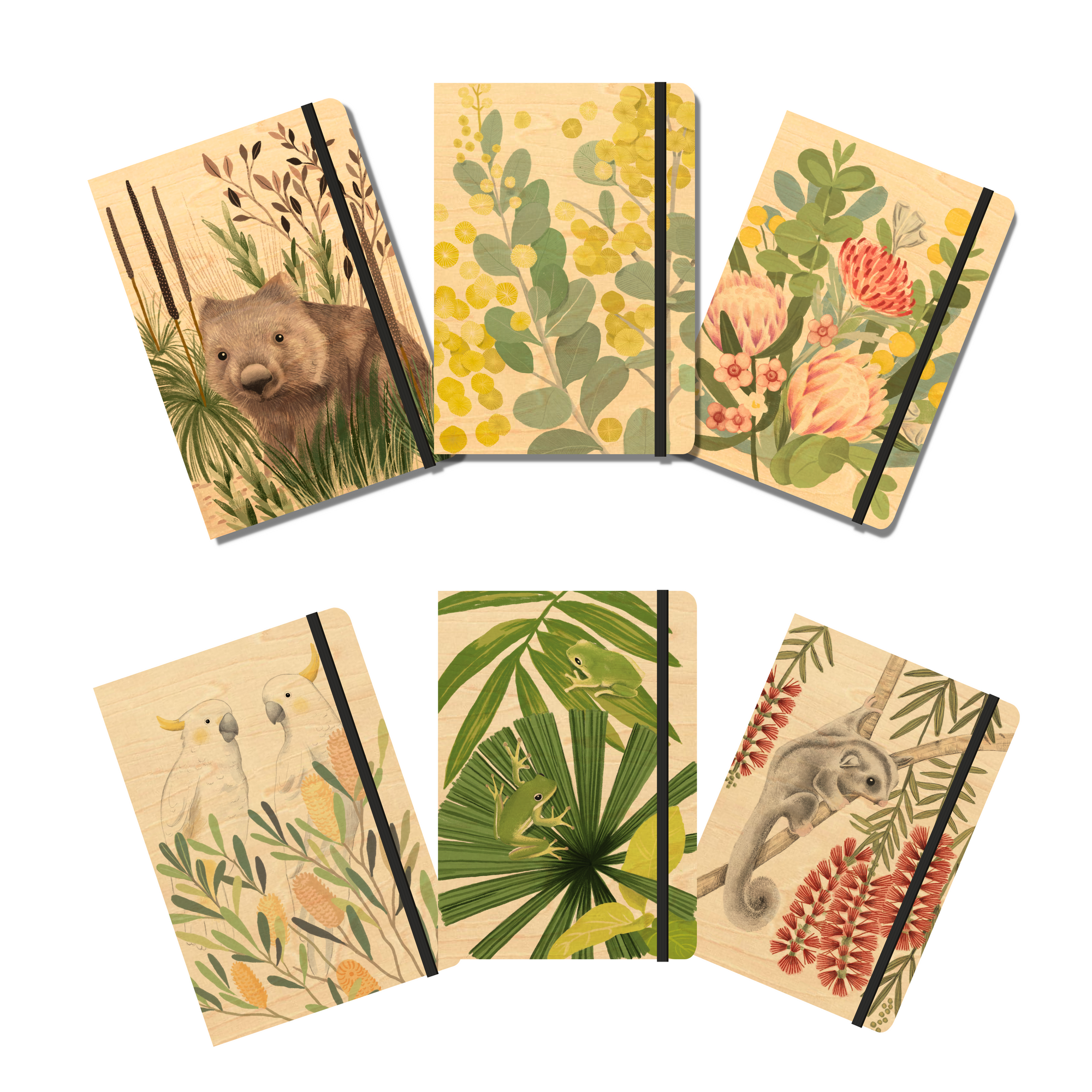 Wood Cover B6 Notebook Bundle - 6 Pack - Bush Greetings Collection