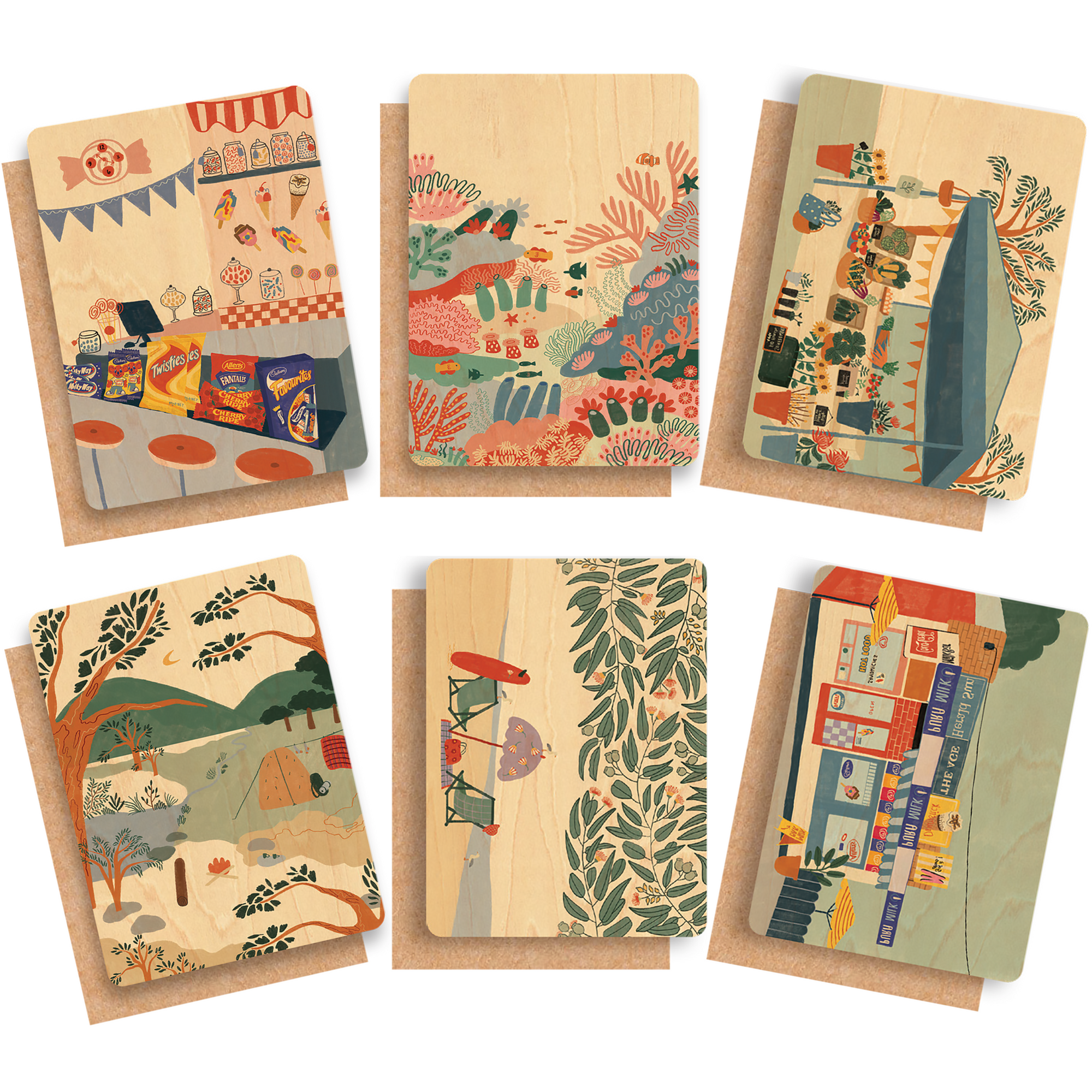 Wood Greeting Card Bundle - 6 Pack - Life Down Under