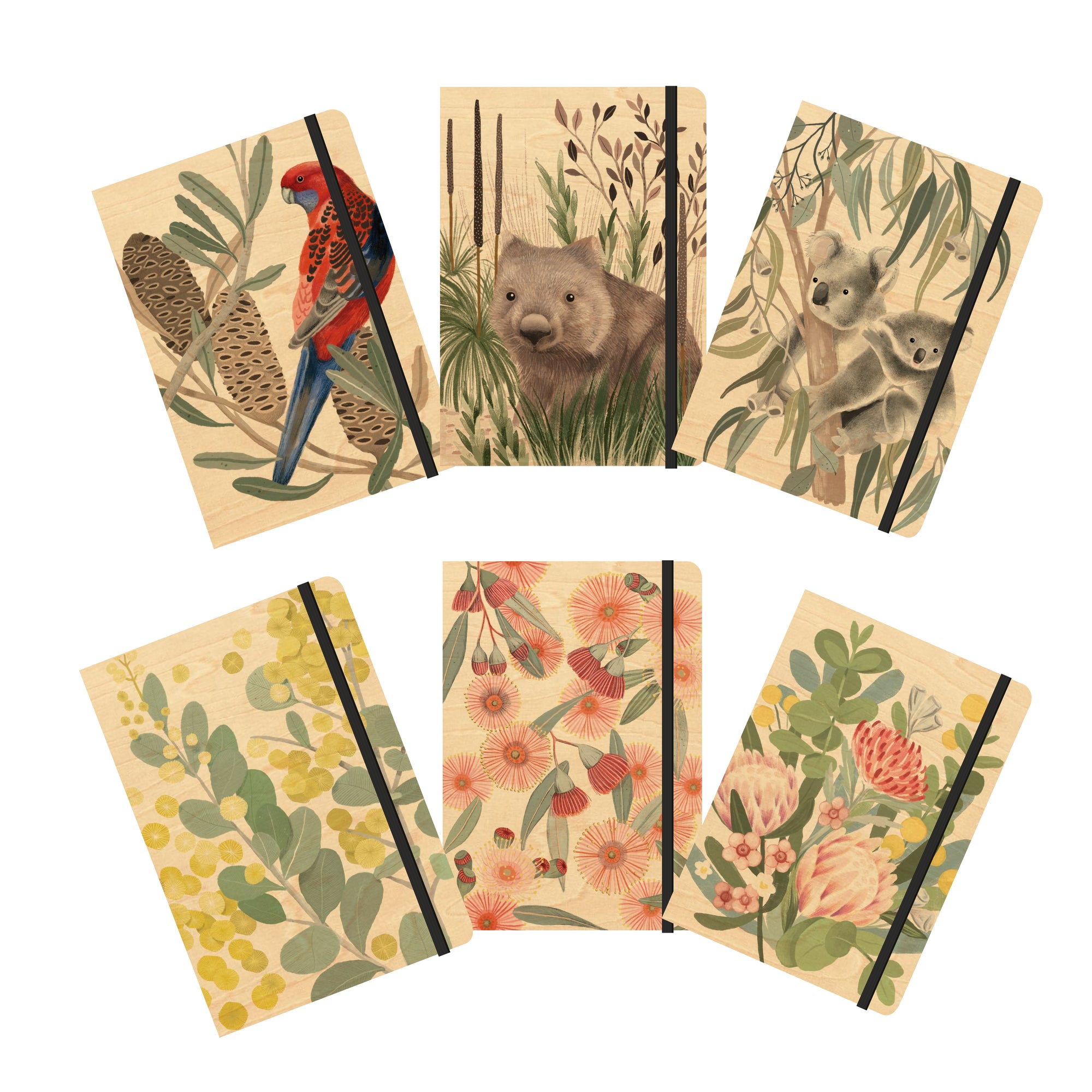 Wood Cover B6 Notebook Bundle - 6 Pack - Bush Greetings Collection