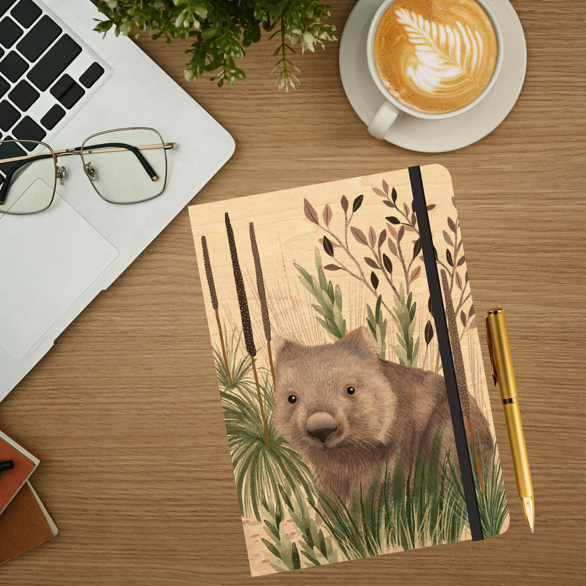 A5 Wood Cover Journal (Blank) - Wombat Wandering