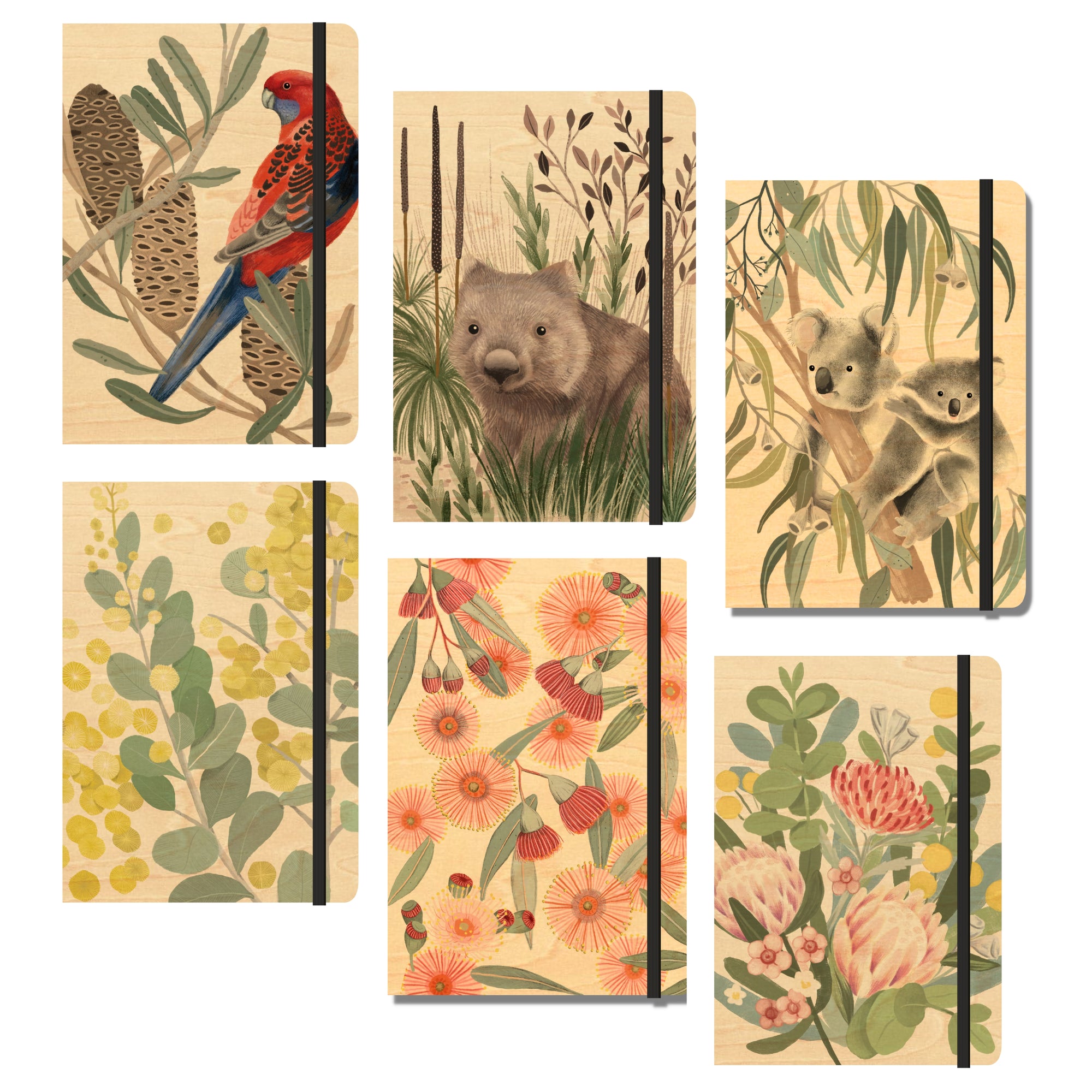 Wood Cover A5 Journal Bundle - 6 Pack - Bush Greetings Collection