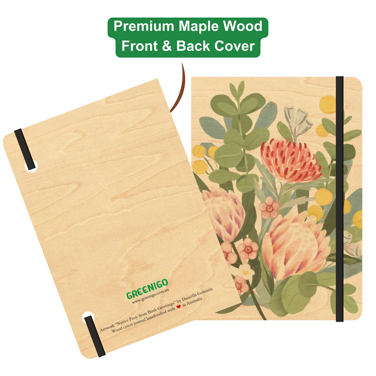 A5 Wood Cover Journal (Blank) - Native Posy