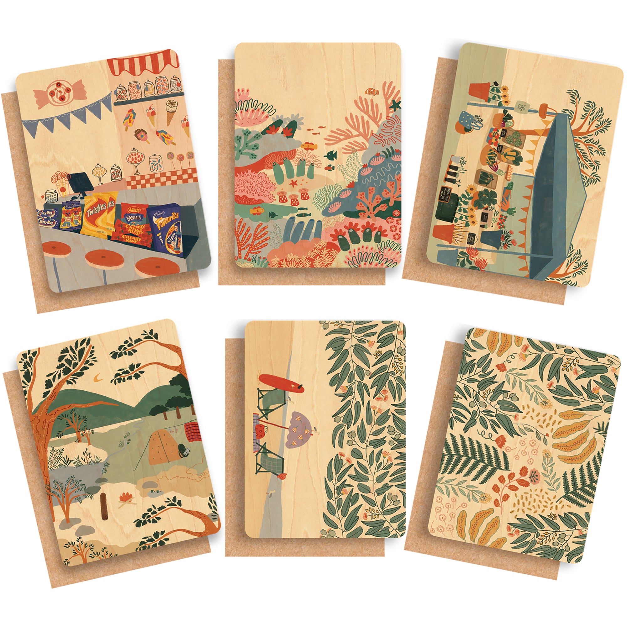 Wood Greeting Card Bundle - 6 Pack - Life Down Under