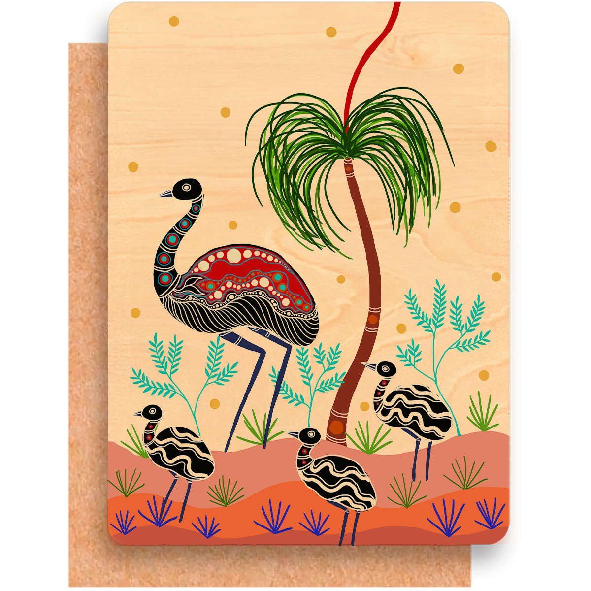 Wood Greeting Card - Emu