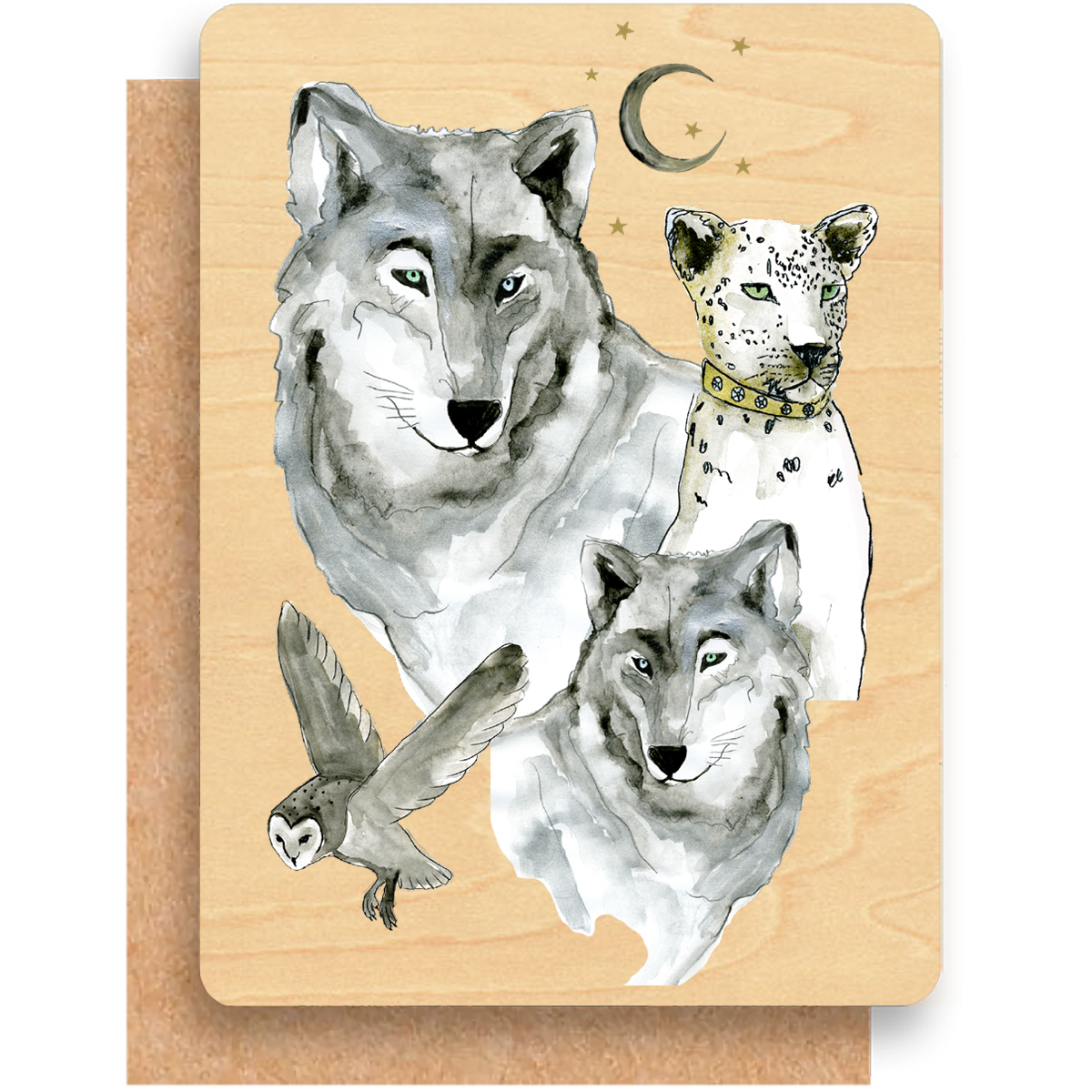 Wood Greeting Card - White Wolf