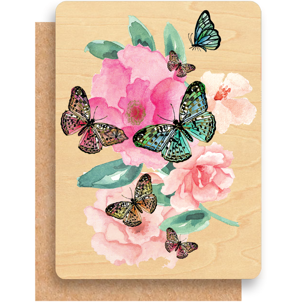 Wood Greeting Card - Butterfly Garden