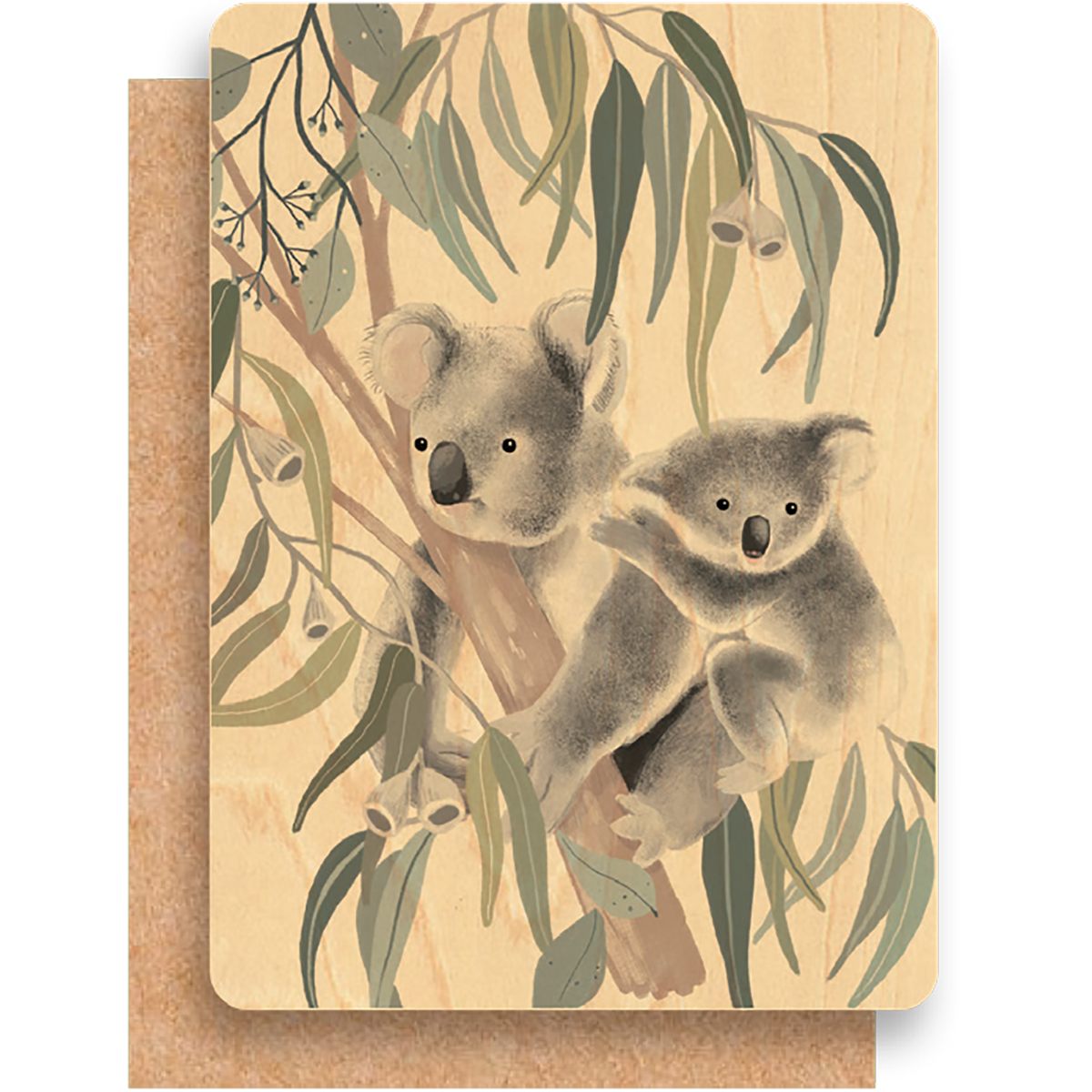 Wood Greeting Card - Koala Cuddles