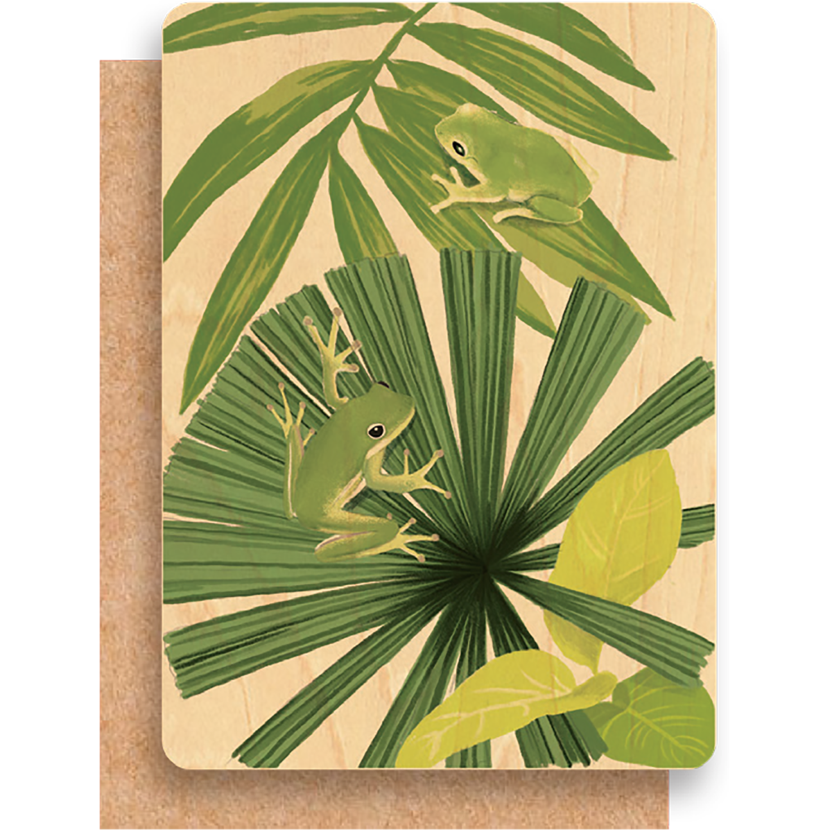 Wood Greeting Card - Froggy Foliage