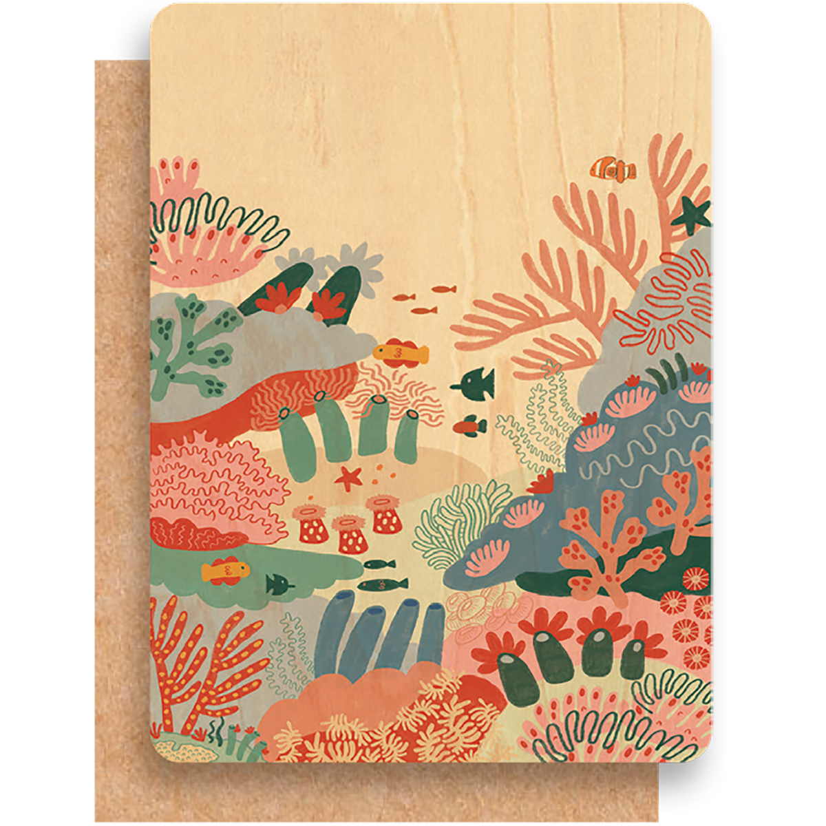 Wood Greeting Card- Colourful Corals