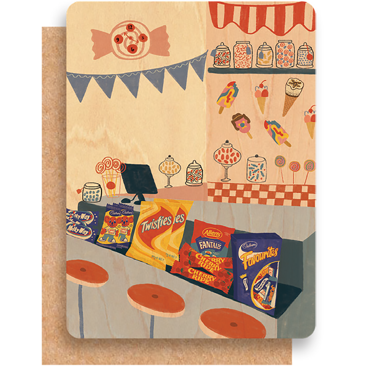 Wood Greeting Card - Lolly Shop