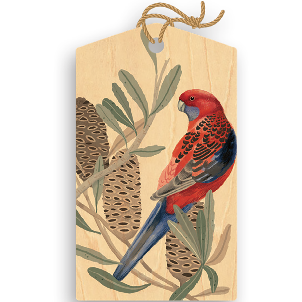 Wood Gift Tag - Rosella with Banksia